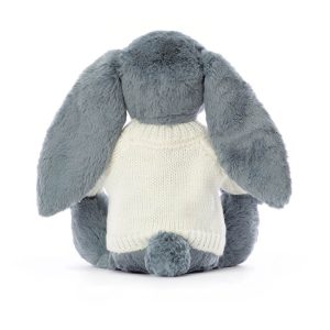 Bashful Dusky Blue Bunny with Personalised Cream Jumper