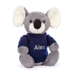 Bashful Koala with Personalised Navy Jumper